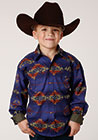 Roper Boy's Night Aztec Print Pearl Snap Long Sleeve Shirt