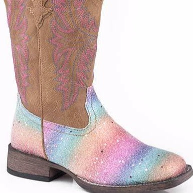 Roper Little Girls Glitter Rainbow Boots