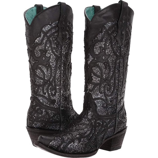 Corral women's black hot sale glitter inlay boot