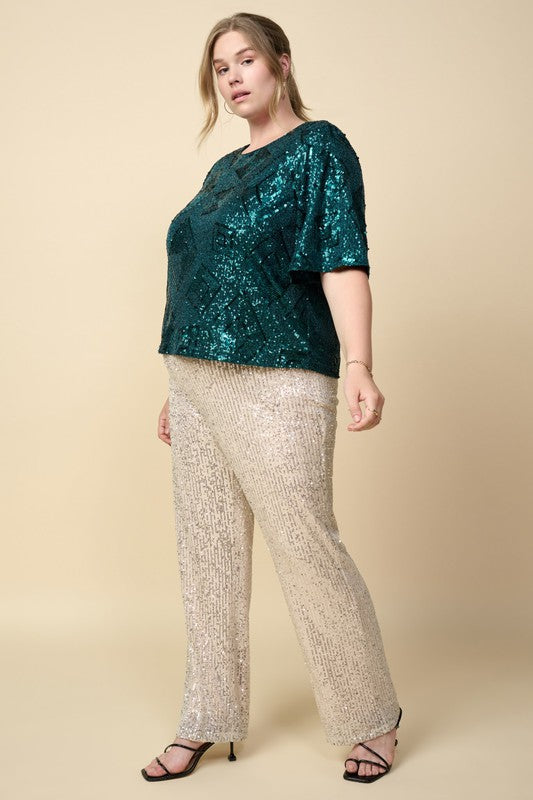 Women's Emerald Sequin Plus Size Blouse