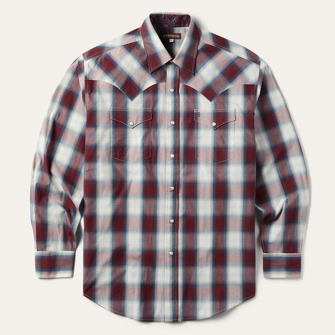 Stetson Men's Wine Plaid Western Shirt