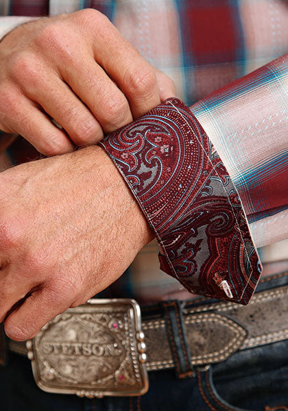 Stetson Men's Wine Plaid Western Shirt