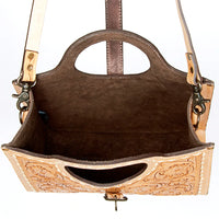 American Darling Floral Tooled Leather Buckled Tote Bag in Light Brown