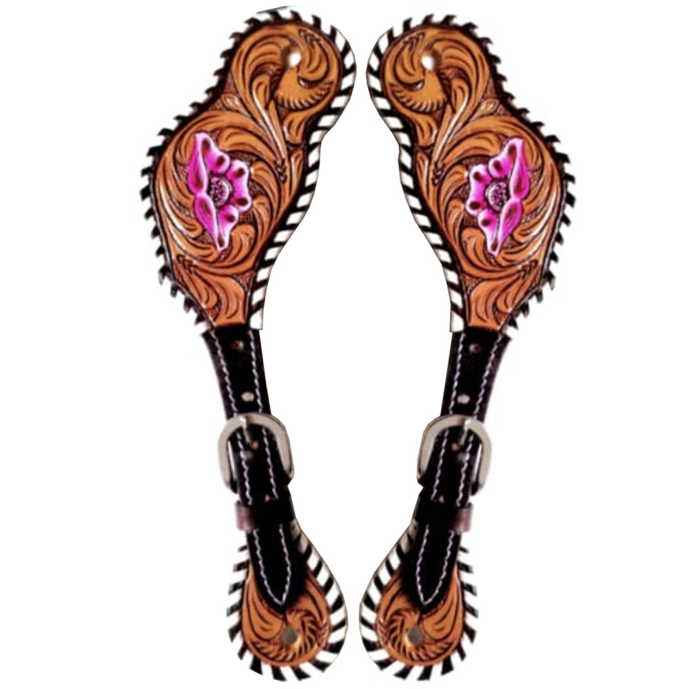 American Darling Hand Carved Spur Straps with Whip Stitch