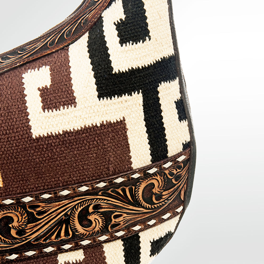 American Darling  Saddle Blanket Tooled Leather Trim Shoulder Bag