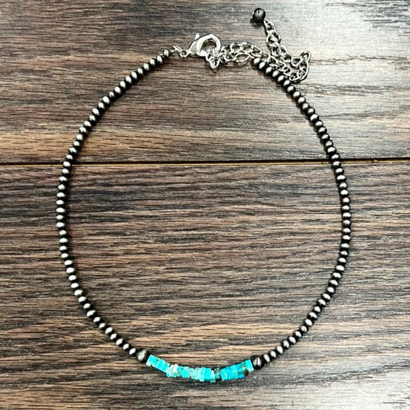 16" long Turquoise Gemstone and Navajo Pearl Necklace