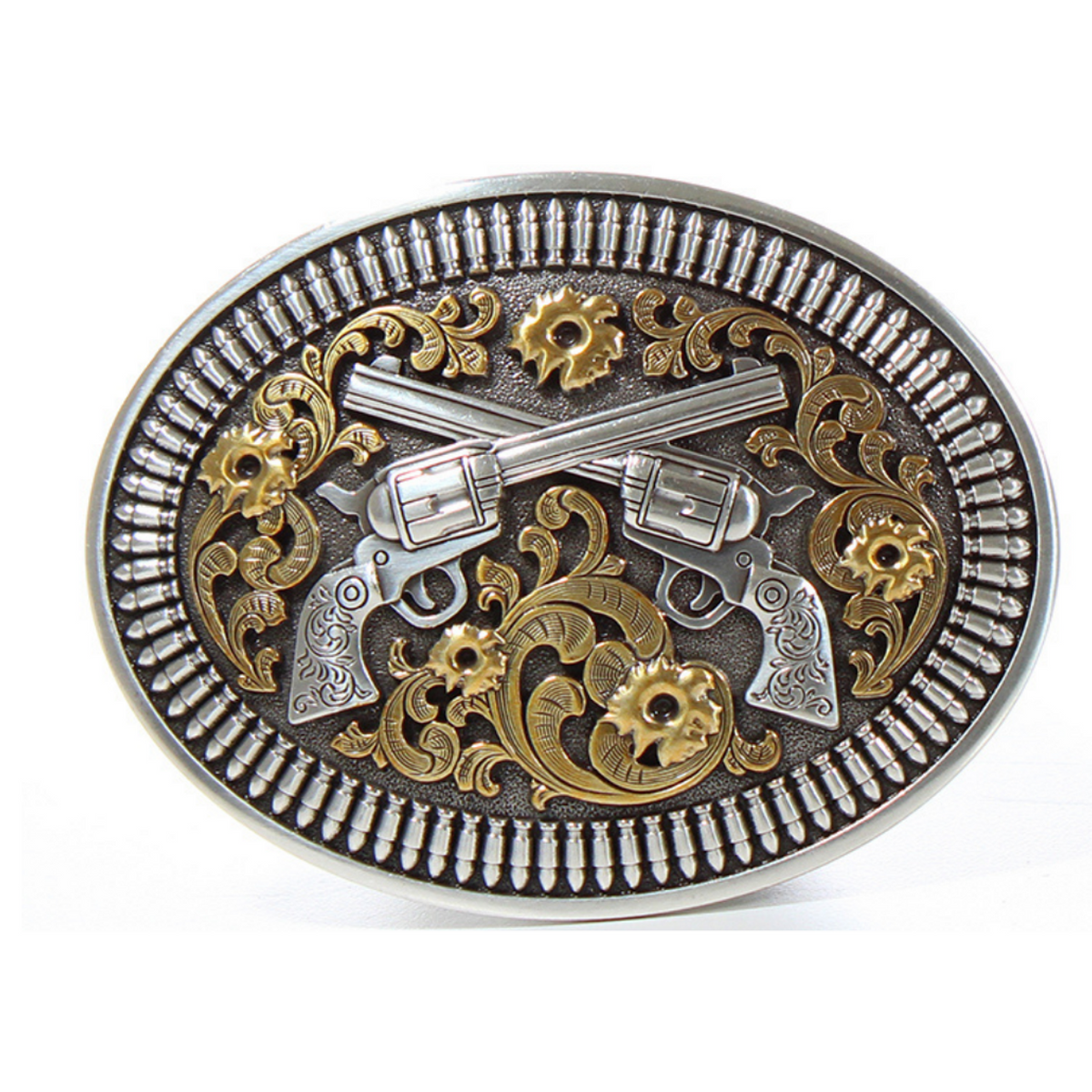 Nocona Floral Revolvers Oval Belt Buckle