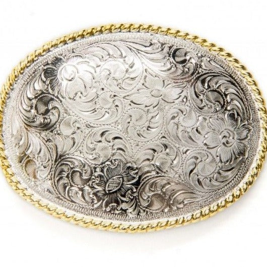 Nocona Gold and Silver Floral Belt Buckle – Branded Country Wear display picture 1