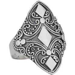 Sterling Silver Marisa Diamond Shape and Scroll Ring