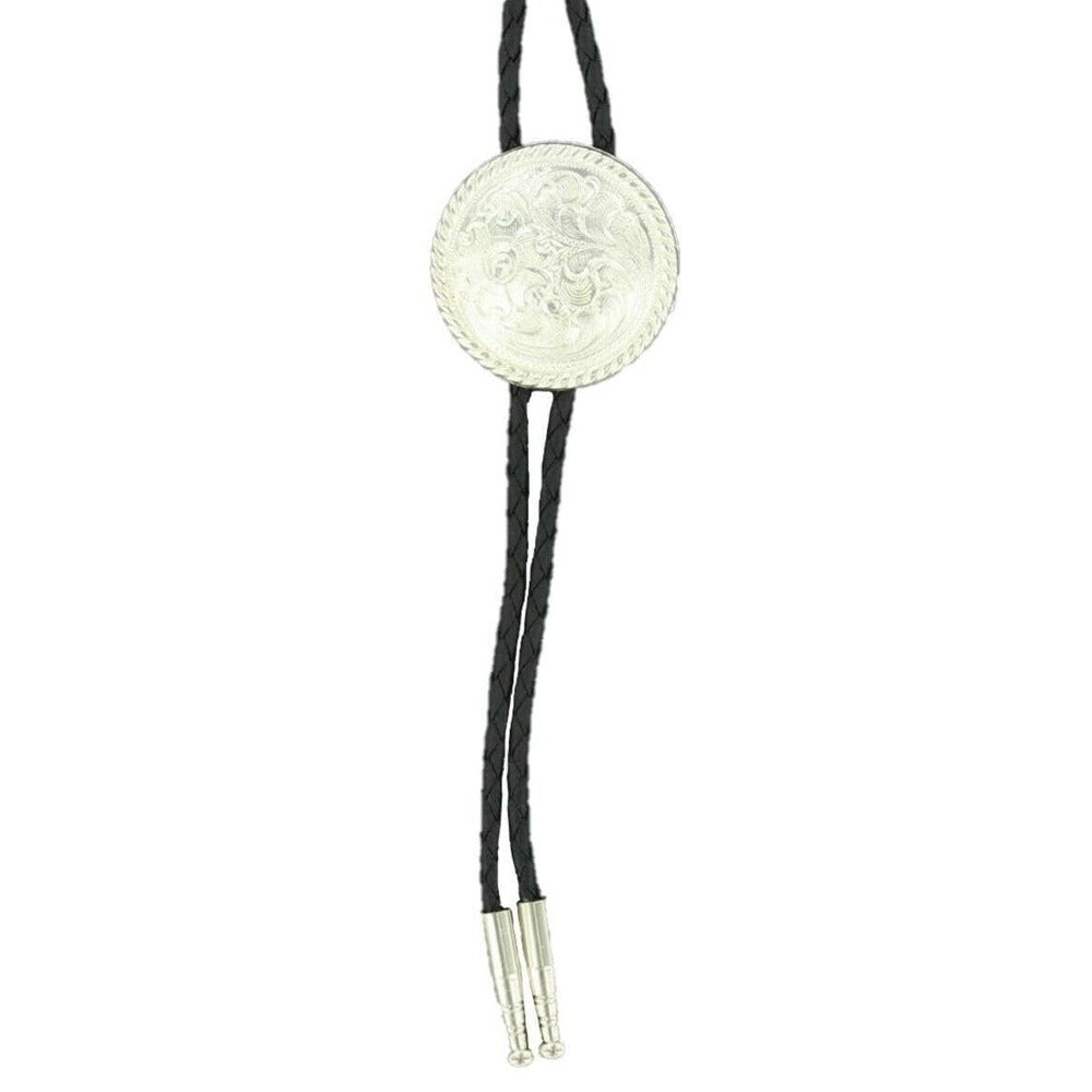 Double S Round Engraved Bolo Tie