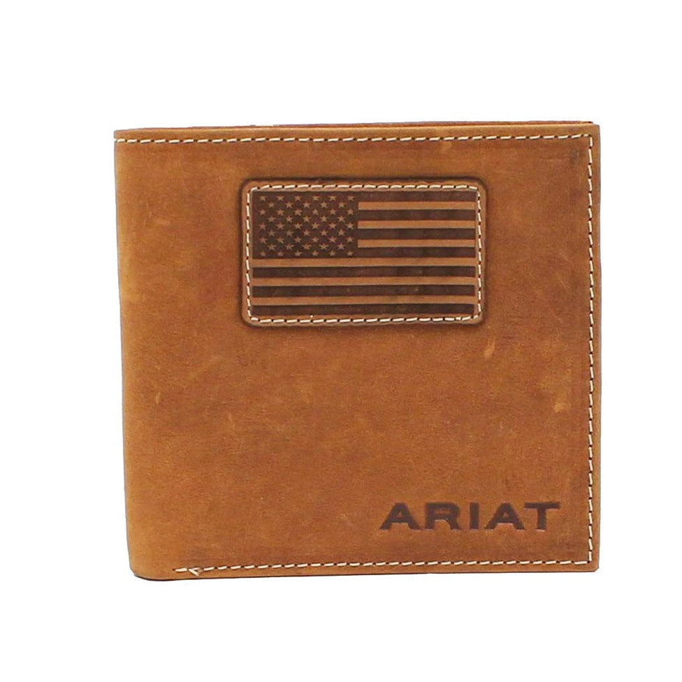 Ariat Men's USA Flag Brown Leather Bifold Wallet