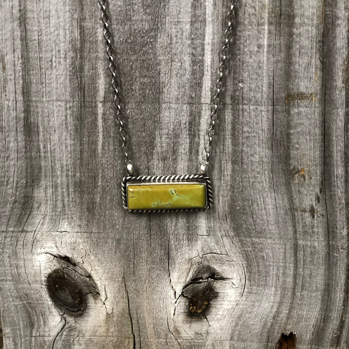 Navajo Made Sterling Silver and Kingman Turquoise Bar Necklace