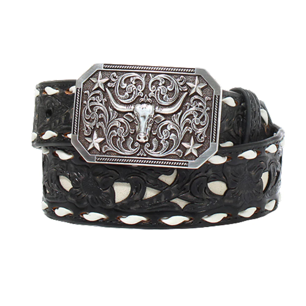 3D Belt Co. Boy's Buck Lace Leather Belt With Silver Steer Head Buckle
