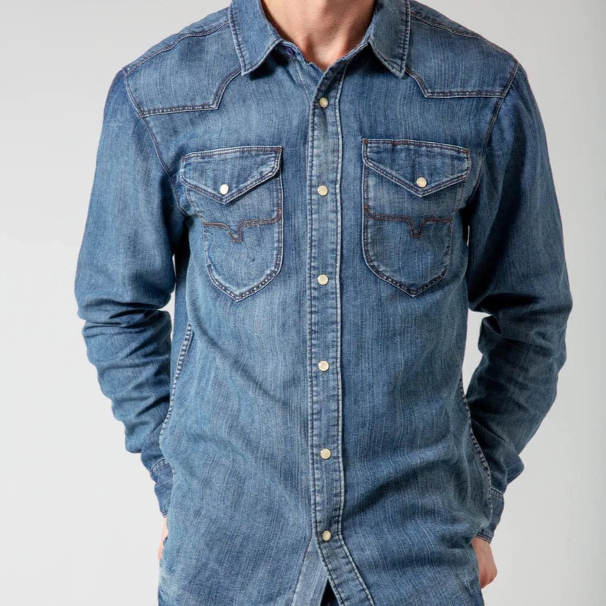 Kimes Ranch Men's Grimes Denim Snap Shirt- Dark Indigo – Branded