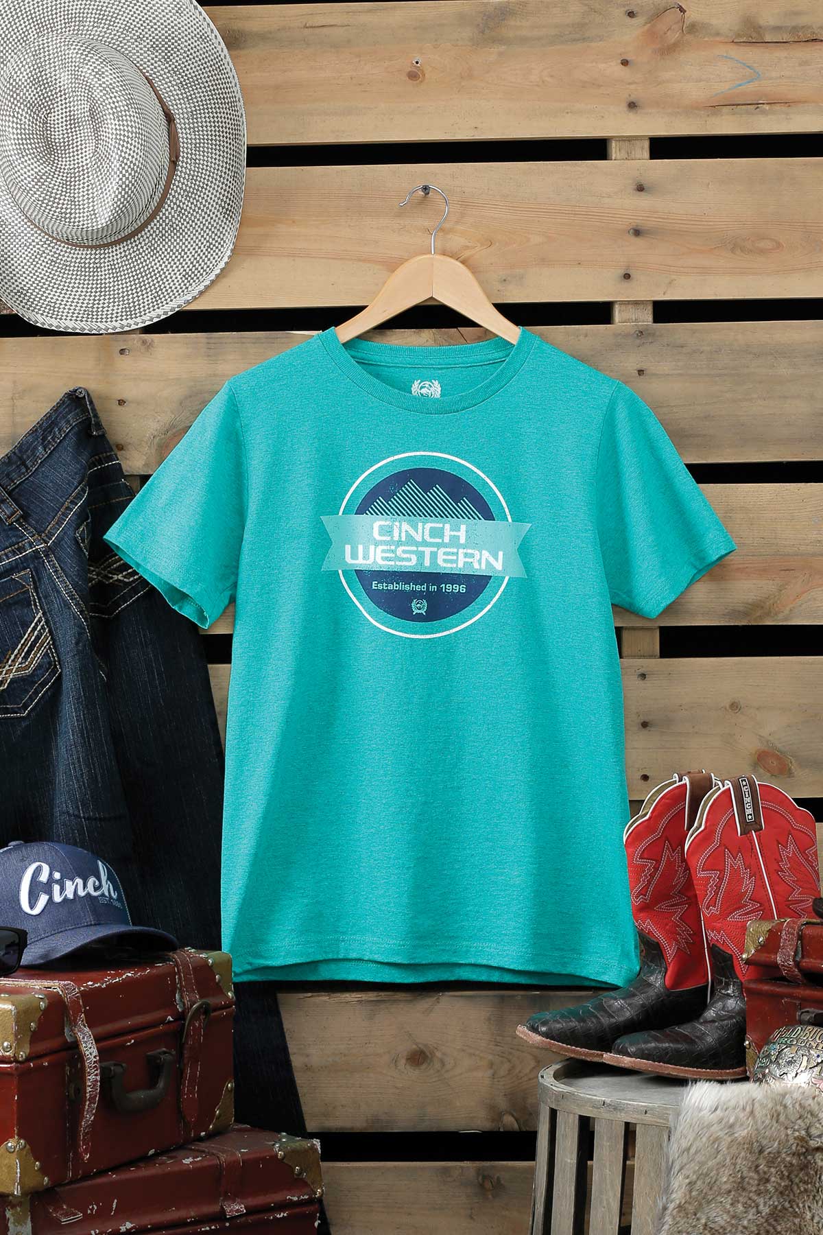 Cinch Boy's Turquoise Classic Crew Neck Logo T-Shirt