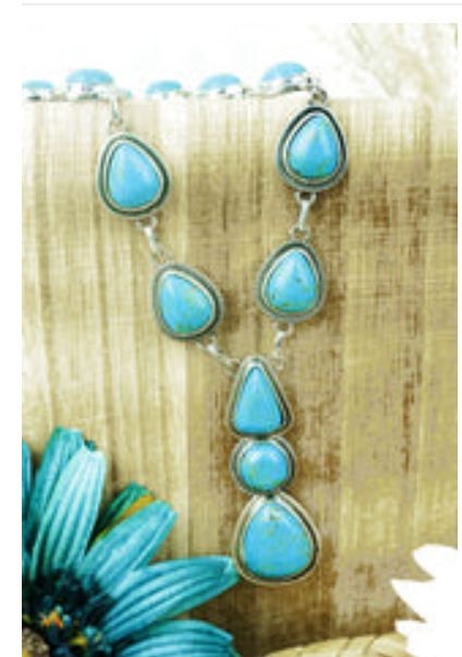 Turquoise Teardrop Y Necklace and Earring Set