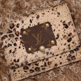 Flora Distressed Leopard Cowhide Upcycled LV Wallet with Snap