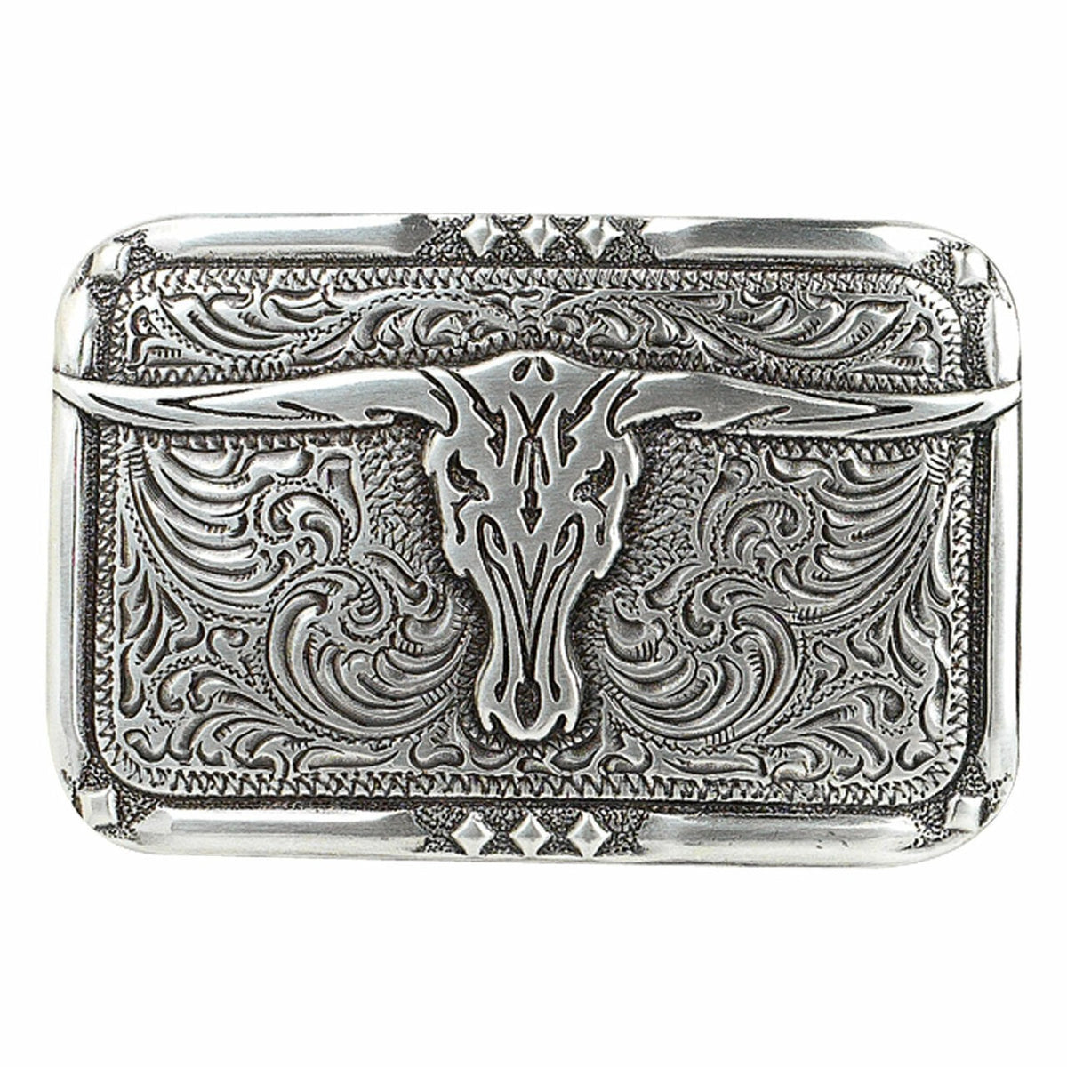 Crumrine Silver Rectangle Longhorn Belt Buckle
