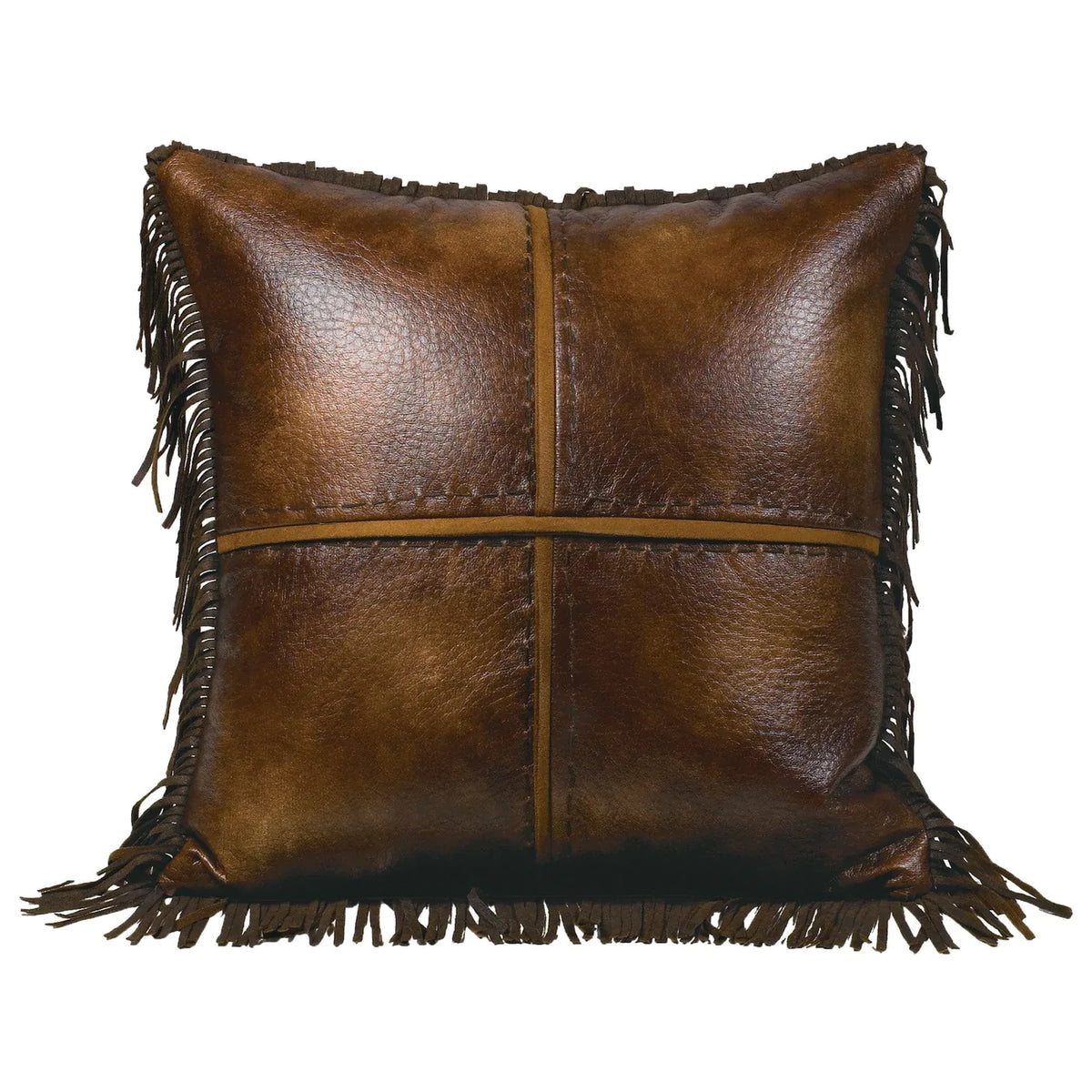 Austin Cross-Stitched Faux Leather Throw Pillow