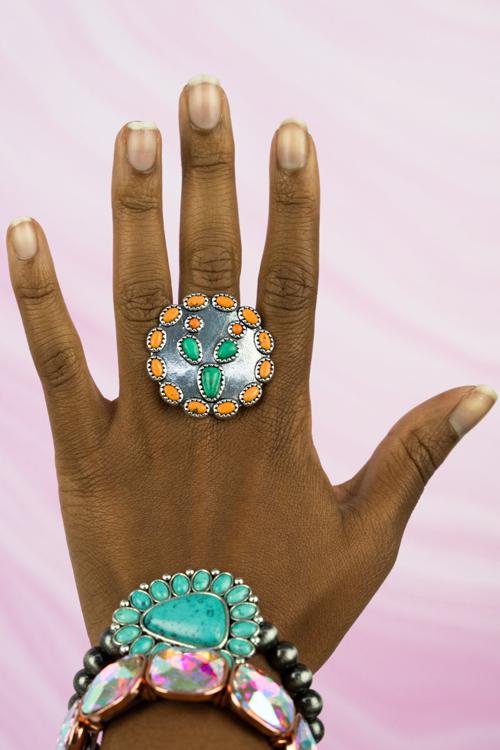 Dos Palos Cactus Silvertone Ring in Mustard