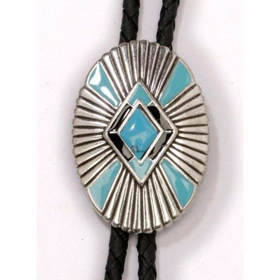 Double S Silver & Turquoise Oval Southwestern Bolo Tie