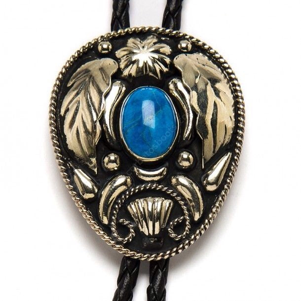 Double S Turquoise Stone Leaves Bolo Tie