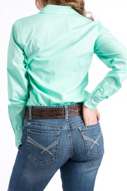 Cinch Women's Long Sleeve Solid Button Down Shirt - Mint Green