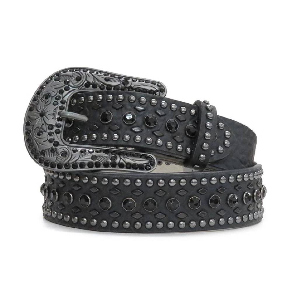 Nocona Women's Black Rhinestone & Studded Leather Belt