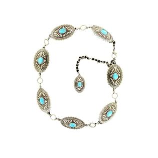 Turquoise Silver Tone Conch Belt Thunderbird Concho Belt: Vintage Western Silver Tone With  main image 3
