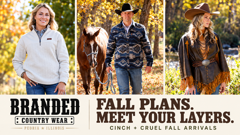 Shop Cinch and Cruel fall layers at Branded Country Wear in Peoria, IL. Explore pullovers, jackets, vests and western styles for women, men and kids. 