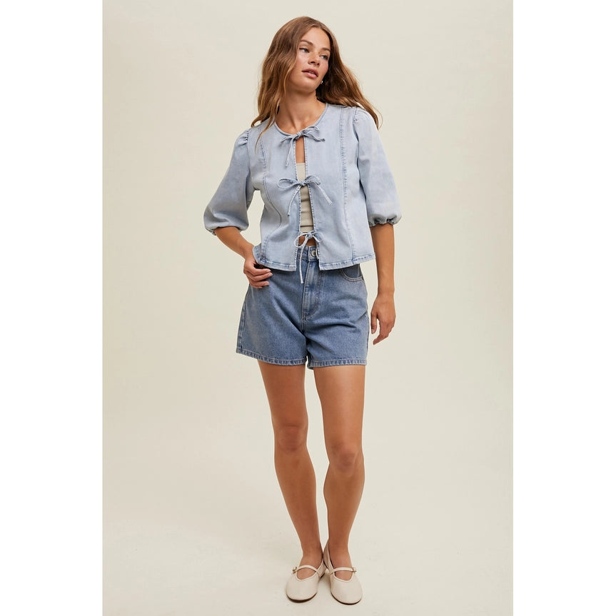 Women's Tie Front Denim Top in Light Wash