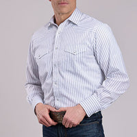 Roper Men's L/S Striped Western Snap Shirt in White