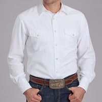 Roper Men's L/S Tone On Tone Western Motif Snap Shirt in White