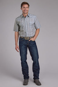 Roper Men's S/S Wide Stripe Western Snap Shirt in Grey