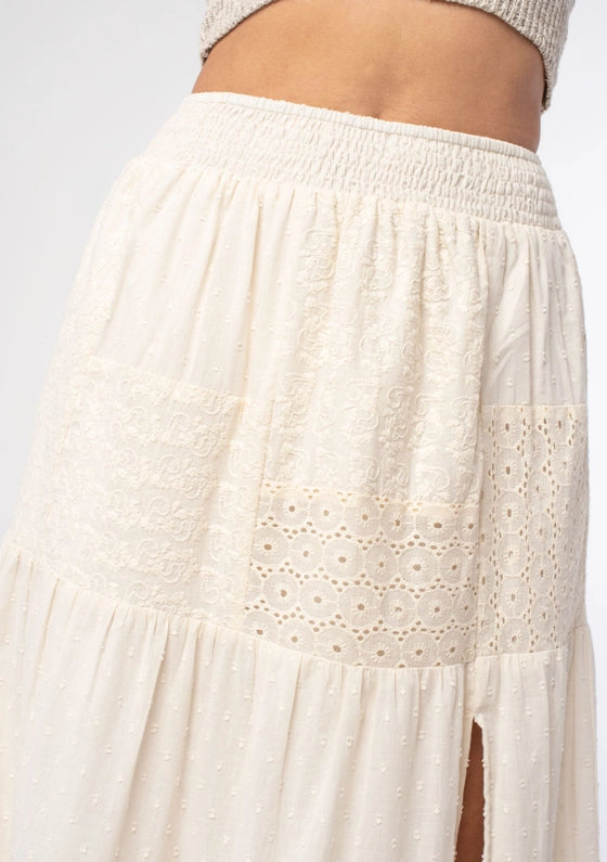 Women's Bohemian Crochet Maxi Skirt in Natural Cream