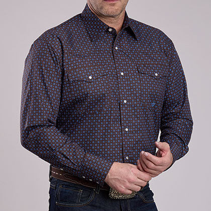 Roper Men's L/S Amarillo Medallion Print Western Snap Shirt in Brown