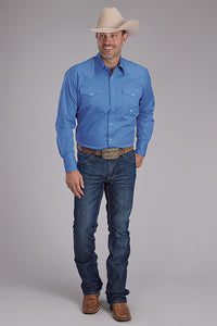 Roper Men's L/S Solid Western Snap Shirt in Periwinkle