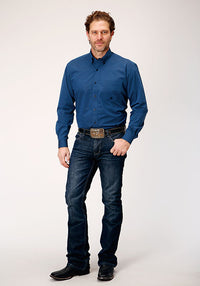 Roper Men's Amarillo Collection Denim Blue Button Down Western Shirt