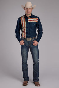 Roper Vintage Men's L/S Aztec Border Western Snap Shirt in Blue