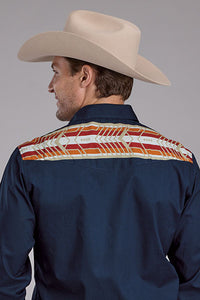 Roper Vintage Men's L/S Aztec Border Western Snap Shirt in Blue