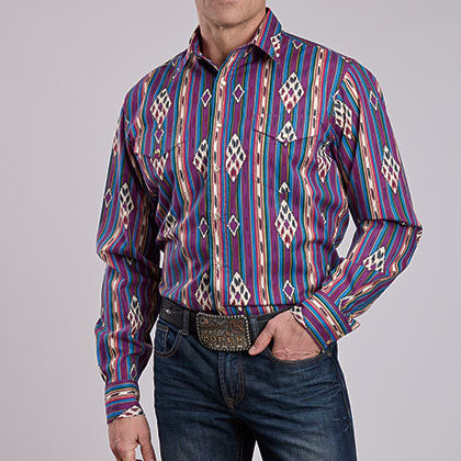 Roper Vintage Men's L/S Vintage Striped Western Snap Shirt in Purple