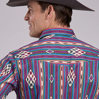 Roper Vintage Men's L/S Vintage Striped Western Snap Shirt in Purple