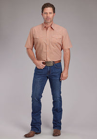 Roper Men's S/S Mini Checkered Plaid Western Snap Shirt in Orange