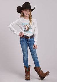 Roper Girl's L/S Sleeping Horse Tee in Cream