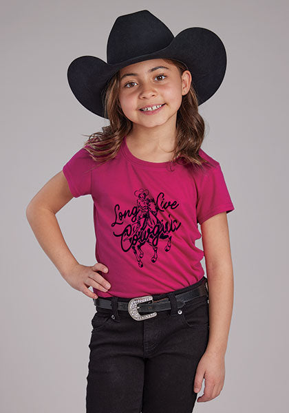 Roper Girl's S/S Long Live Cowgirls Graphic Tee in Pink