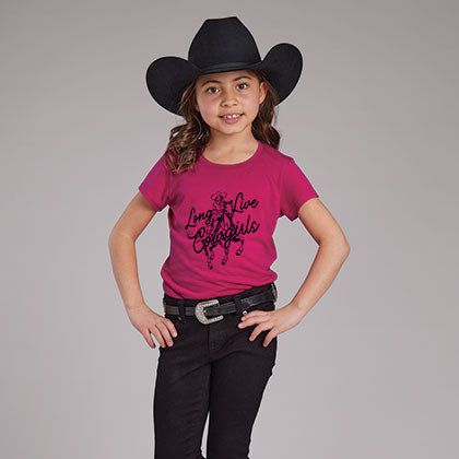 Roper Girl's S/S Long Live Cowgirls Graphic Tee in Pink