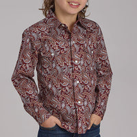 Roper Boy's Amarillo Sangria Paisley Western Snap Shirt in Wine