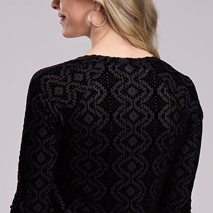 Roper Women's L/S Mesh Velour Burnout Top in Black