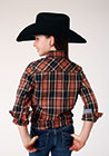 Roper Girl's L/S Plaid Western Snap Shirt in Brown