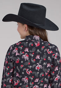 Roper Girl's L/S Bronc Riders Western Snap Shirt in Black